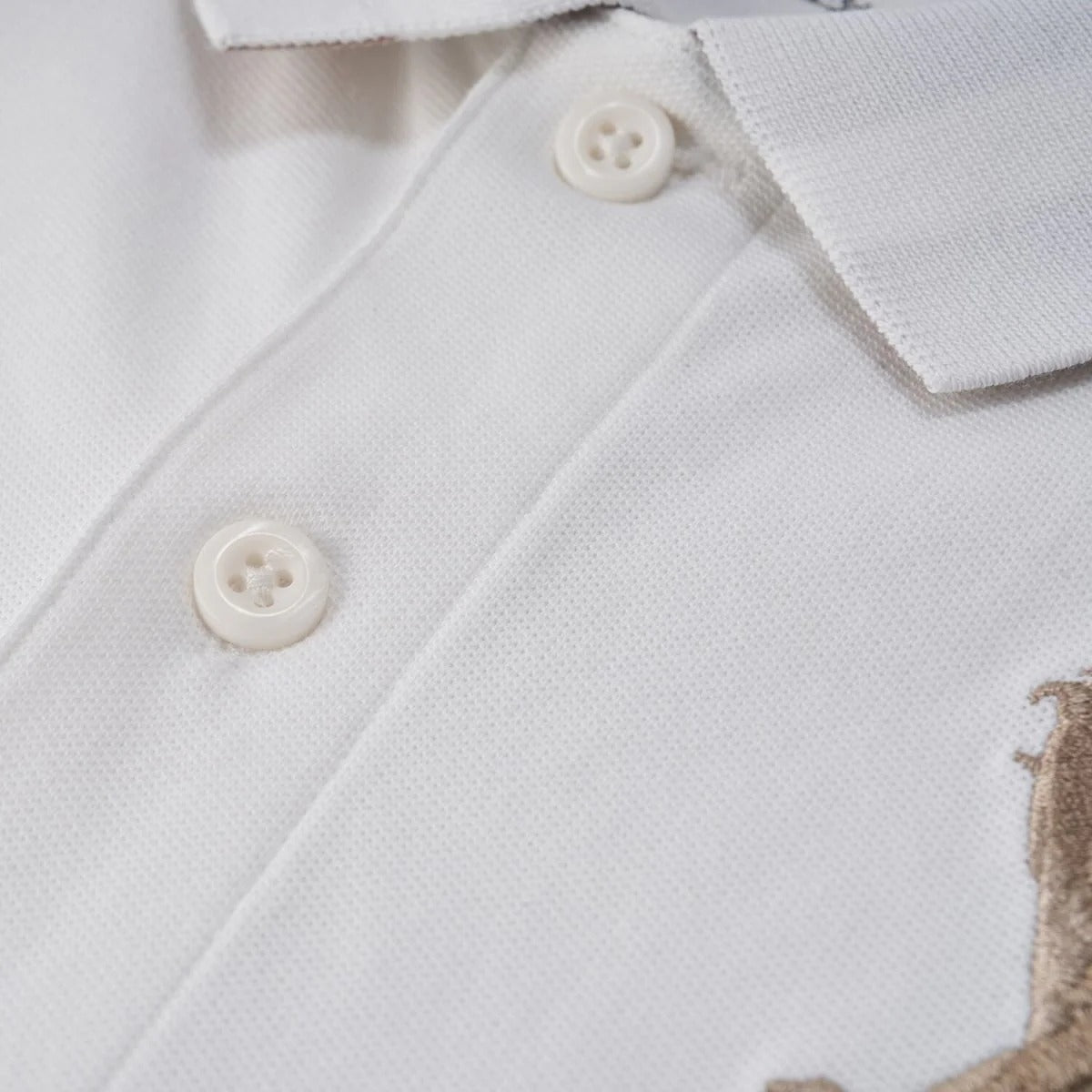 Cotton/Lycra Pique Flat Knitted Collar Short Sleeve Slim Embroidery Lion Polo