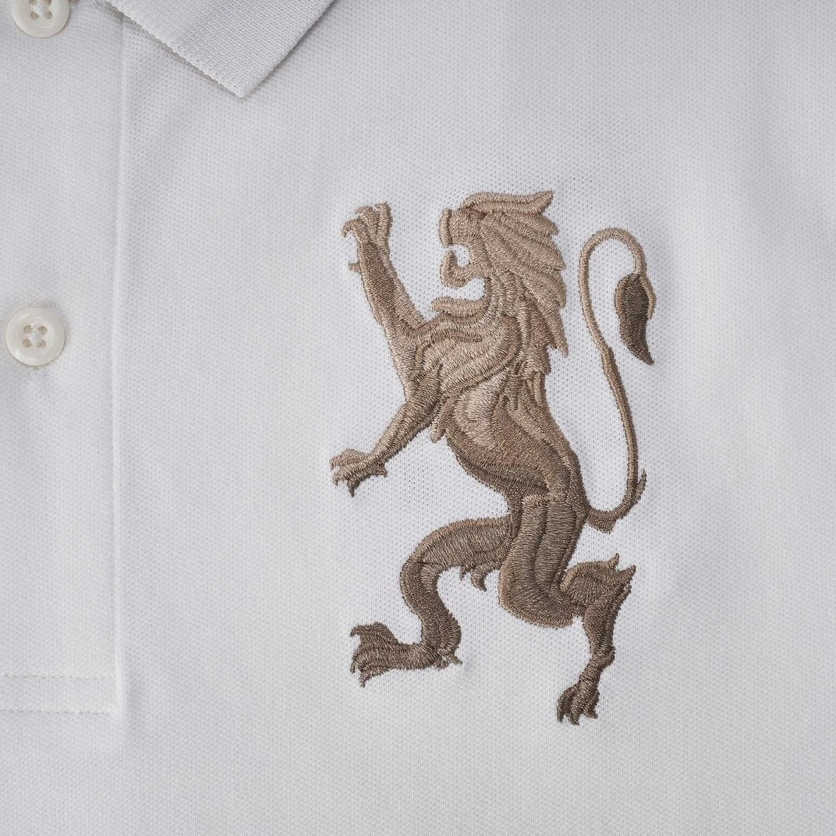 Cotton/Lycra Pique Flat Knitted Collar Short Sleeve Slim Embroidery Lion Polo