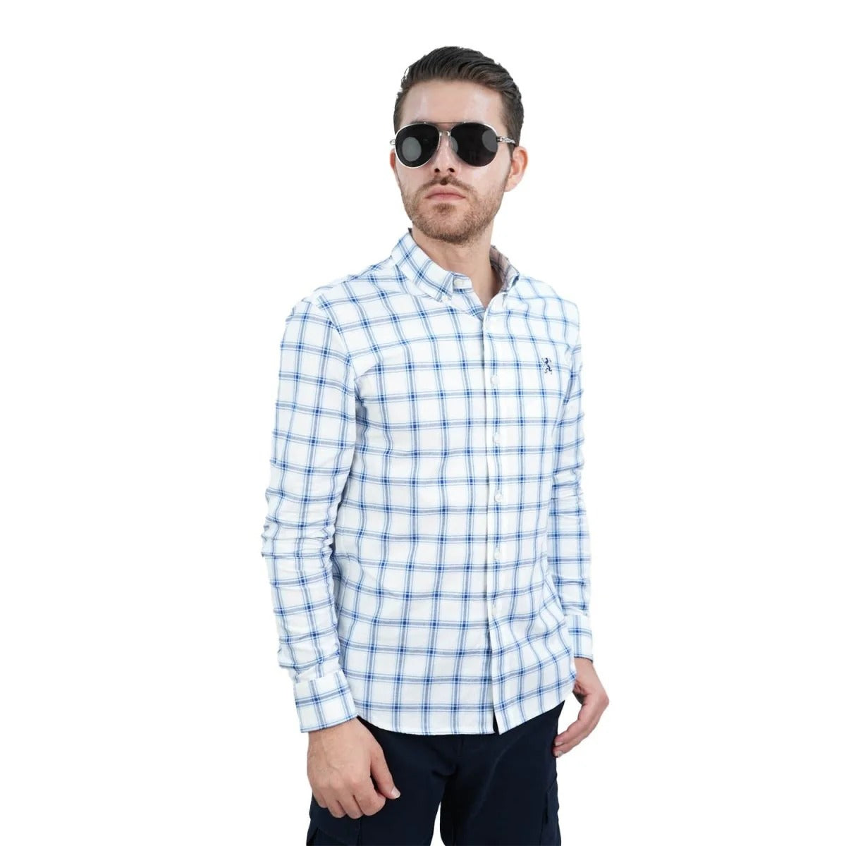 Cotton Oxford Long Sleeve Slim Embroidery Garment Wash Shirt