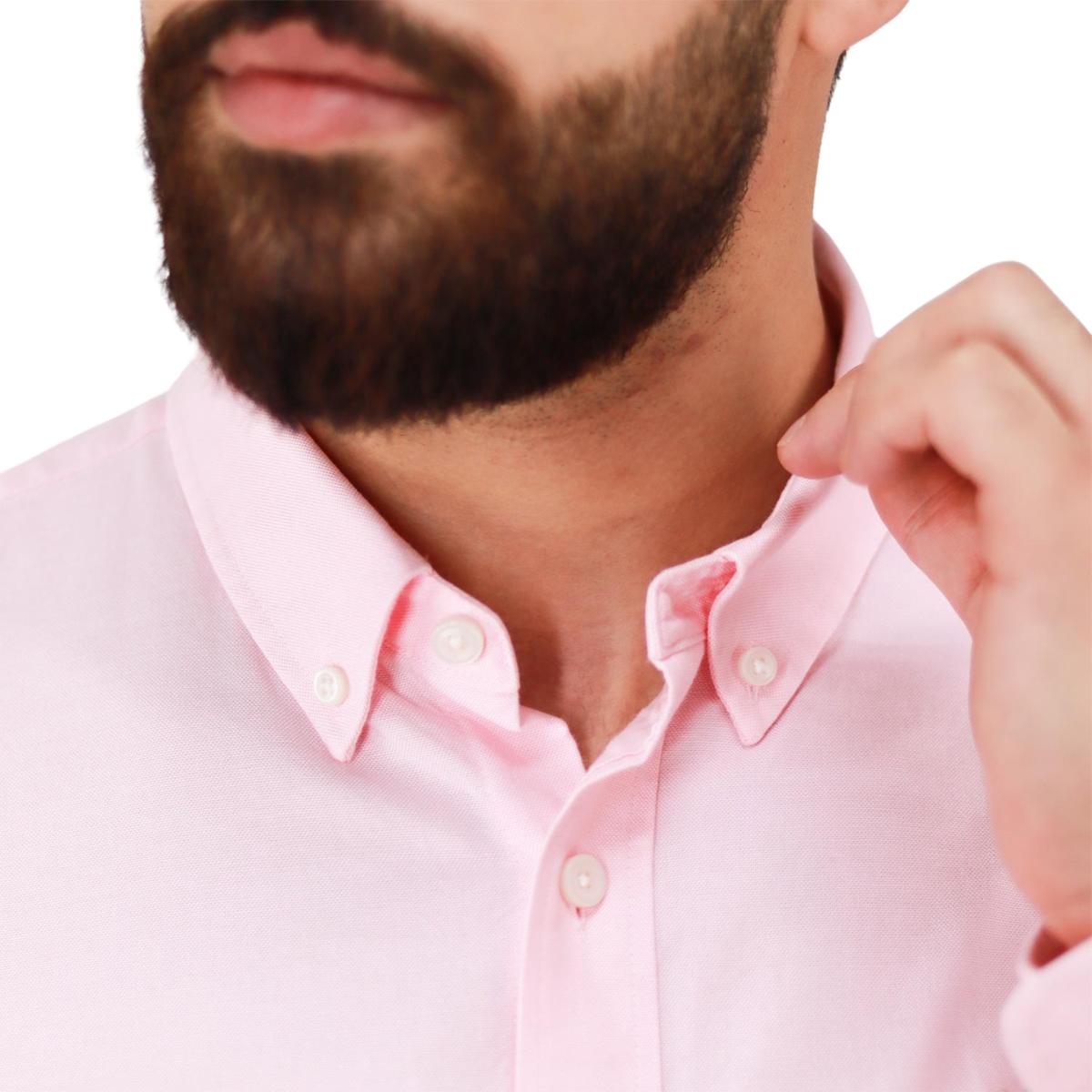 قميص قطني أكسفورد بأكمام طويلة وقصة ضيقة مطرزة، قابل للغسل