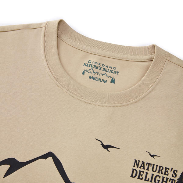 Cotton/Polyster Jersey Crewneck Short Sleeve Print Tees (Natural Delight)