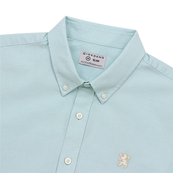 Cotton Oxford Long Sleeve Slim Embroidery Garment Wash Shirt