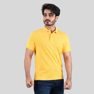 Cotton/Lycra Pique Knitted Collar Short Sleeve Tapered Solid Polo