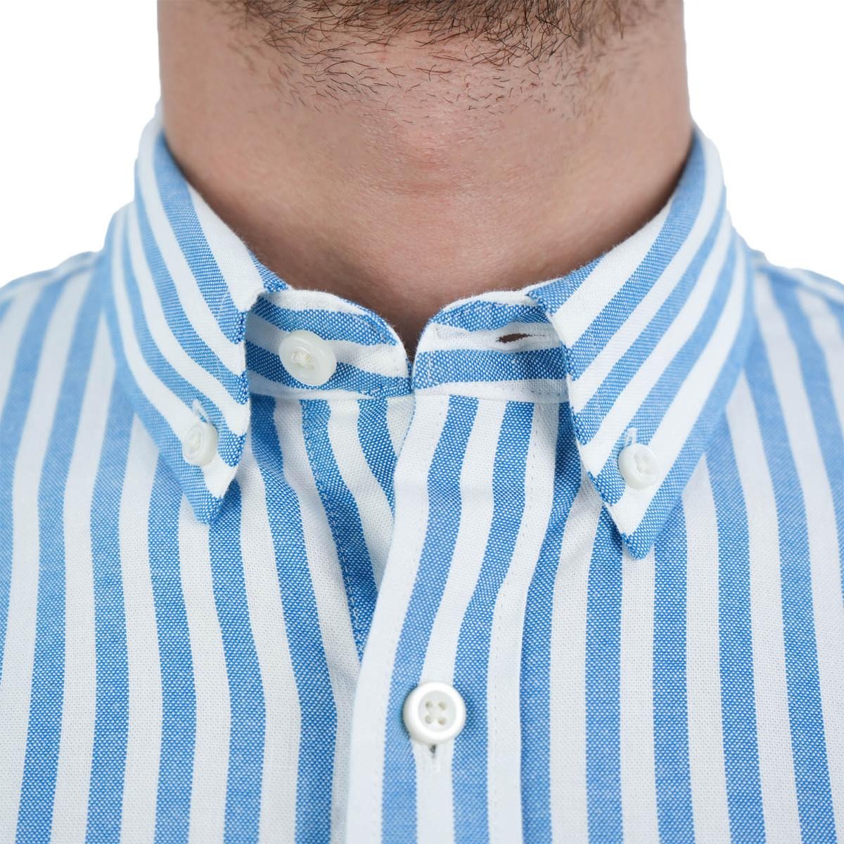 قميص قطني أكسفورد فلانيل بأكمام طويلة وقصة ضيقة مطرزة، قابل للغسل