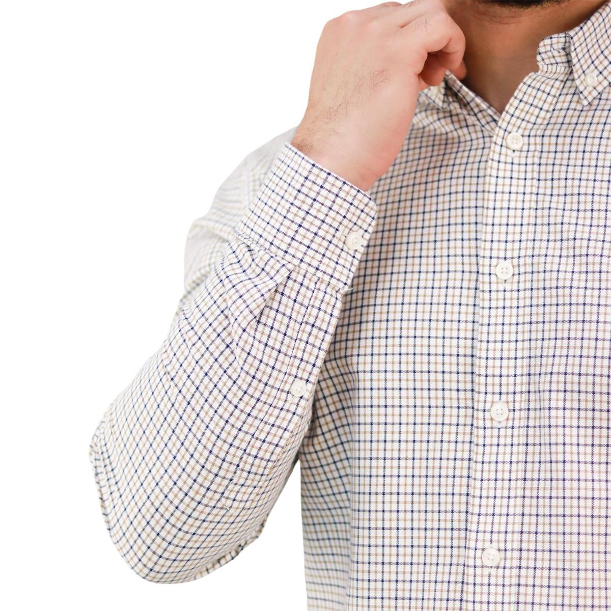 قميص قطني أكسفورد بأكمام طويلة وقصة ضيقة مطرزة، قابل للغسل