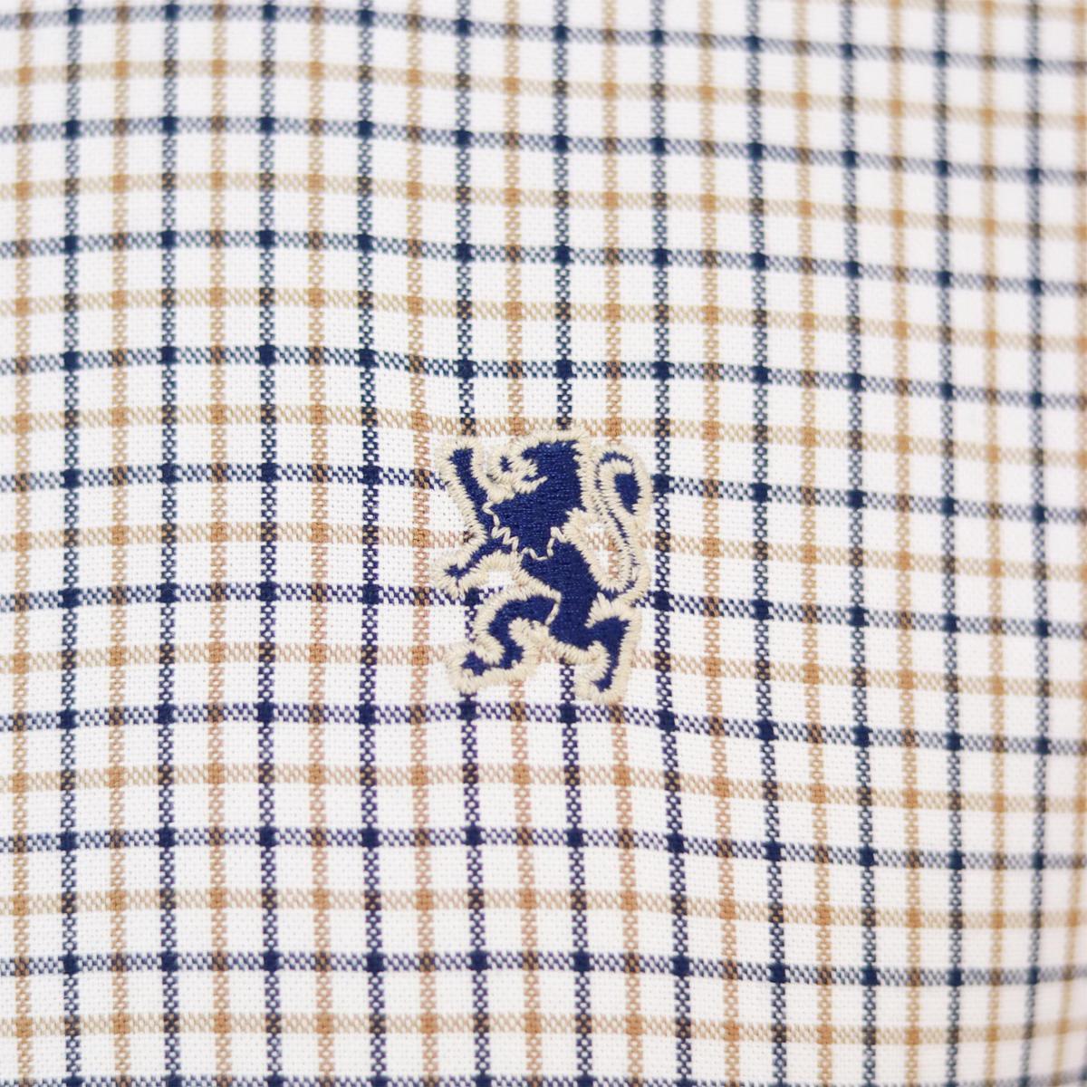 قميص قطني أكسفورد بأكمام طويلة وقصة ضيقة مطرزة، قابل للغسل