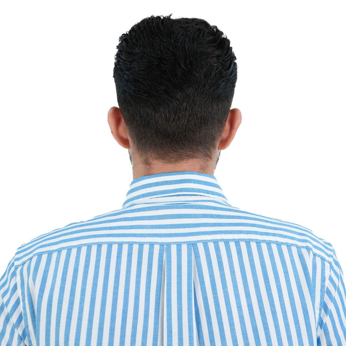 قميص قطني أكسفورد فلانيل بأكمام طويلة وقصة ضيقة مطرزة، قابل للغسل