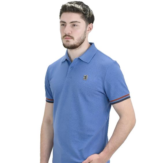 Cotton Pique Knitted Collar Short Sleeve Tapered Embroidery Polo (Solid Lion)