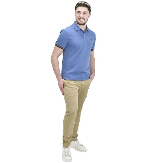 Cotton Pique Knitted Collar Short Sleeve Tapered Embroidery Polo (Solid Lion)