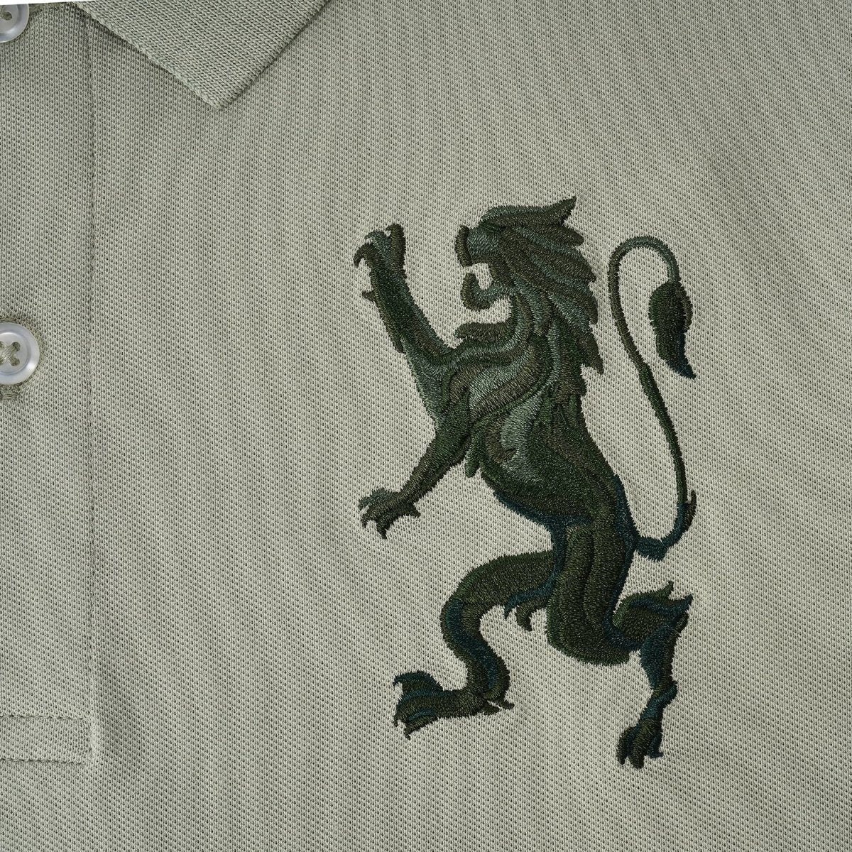 Cotton/Lycra Pique Flat Knitted Collar Short Sleeve Slim Embroidery Lion Polo