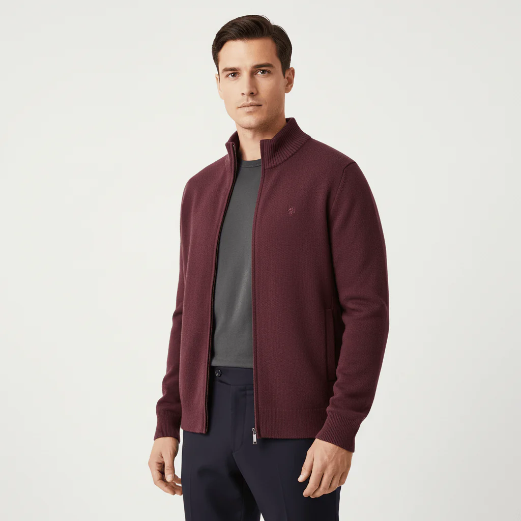 Men's Full-Zip Mock Neck Textured Knit Cardigan