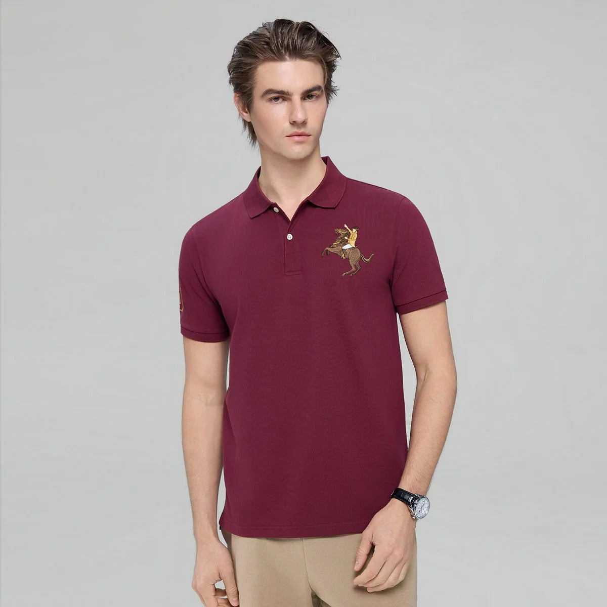 Men's Slim Fit Napoleon Embroidery Lycra Pique Polo