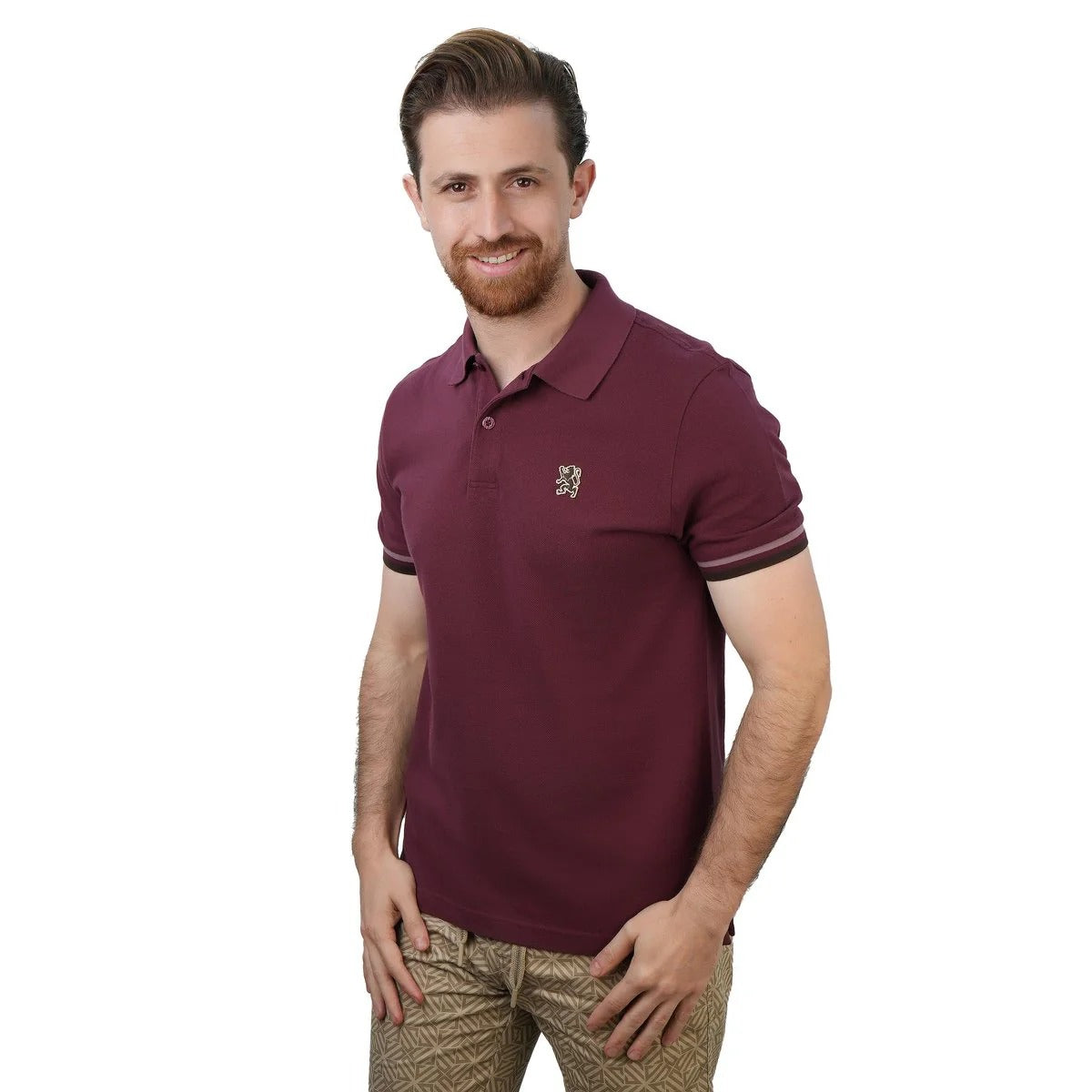 Cotton Pique Flat Knitted Collar Short Sleeve Slim Embroidery Solid Polo