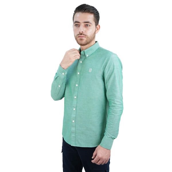 Cotton Oxford Flannel Long Sleeve Slim Embroidery Garment Wash Shirt