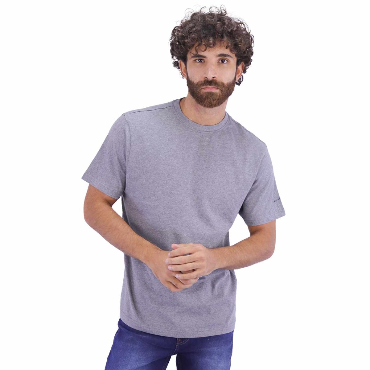 تيشيرت قطني ضيق بأكمام قصيرة ورقبة دائرية وياقة دائرية