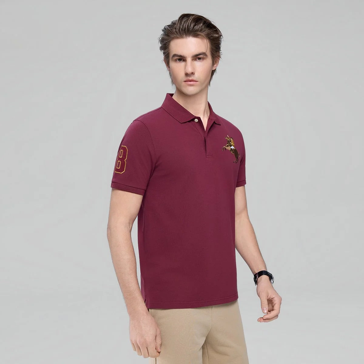 Men's Slim Fit Napoleon Embroidery Lycra Pique Polo