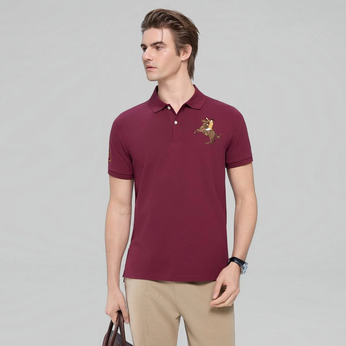 Men's Slim Fit Napoleon Embroidery Lycra Pique Polo