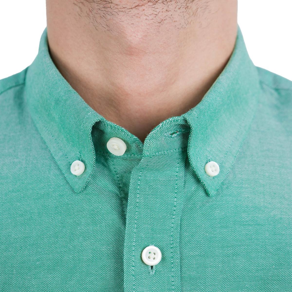 قميص قطني أكسفورد فلانيل بأكمام طويلة وقصة ضيقة مطرزة، قابل للغسل