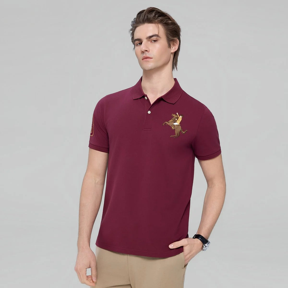 Men's Slim Fit Napoleon Embroidery Lycra Pique Polo