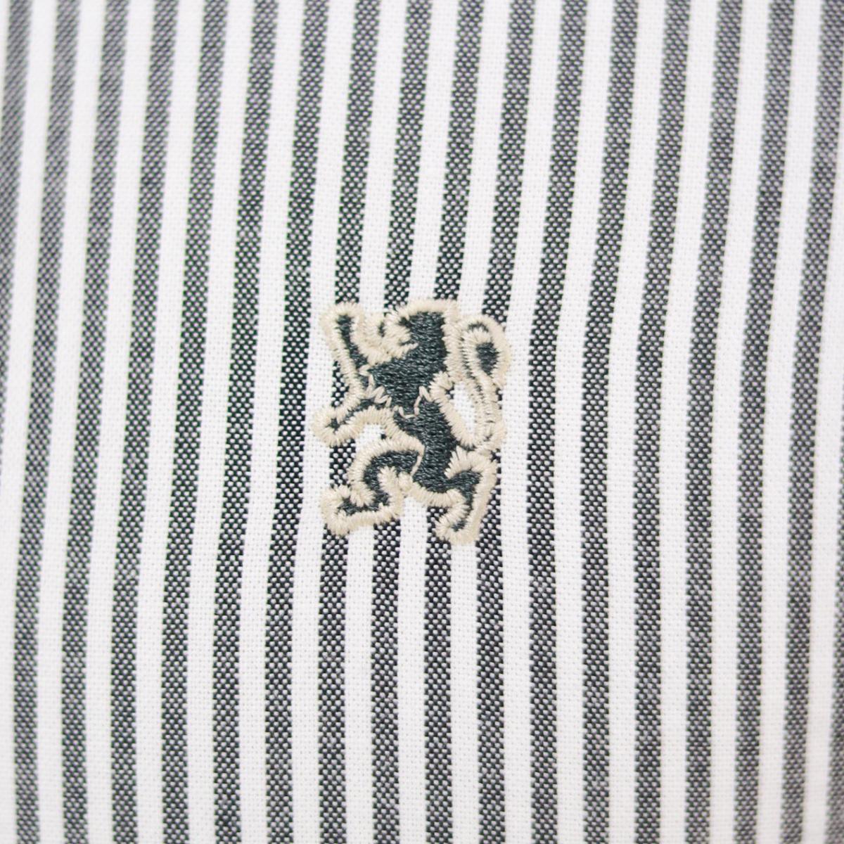 قميص قطني أكسفورد بأكمام طويلة وقصة ضيقة مطرزة، قابل للغسل