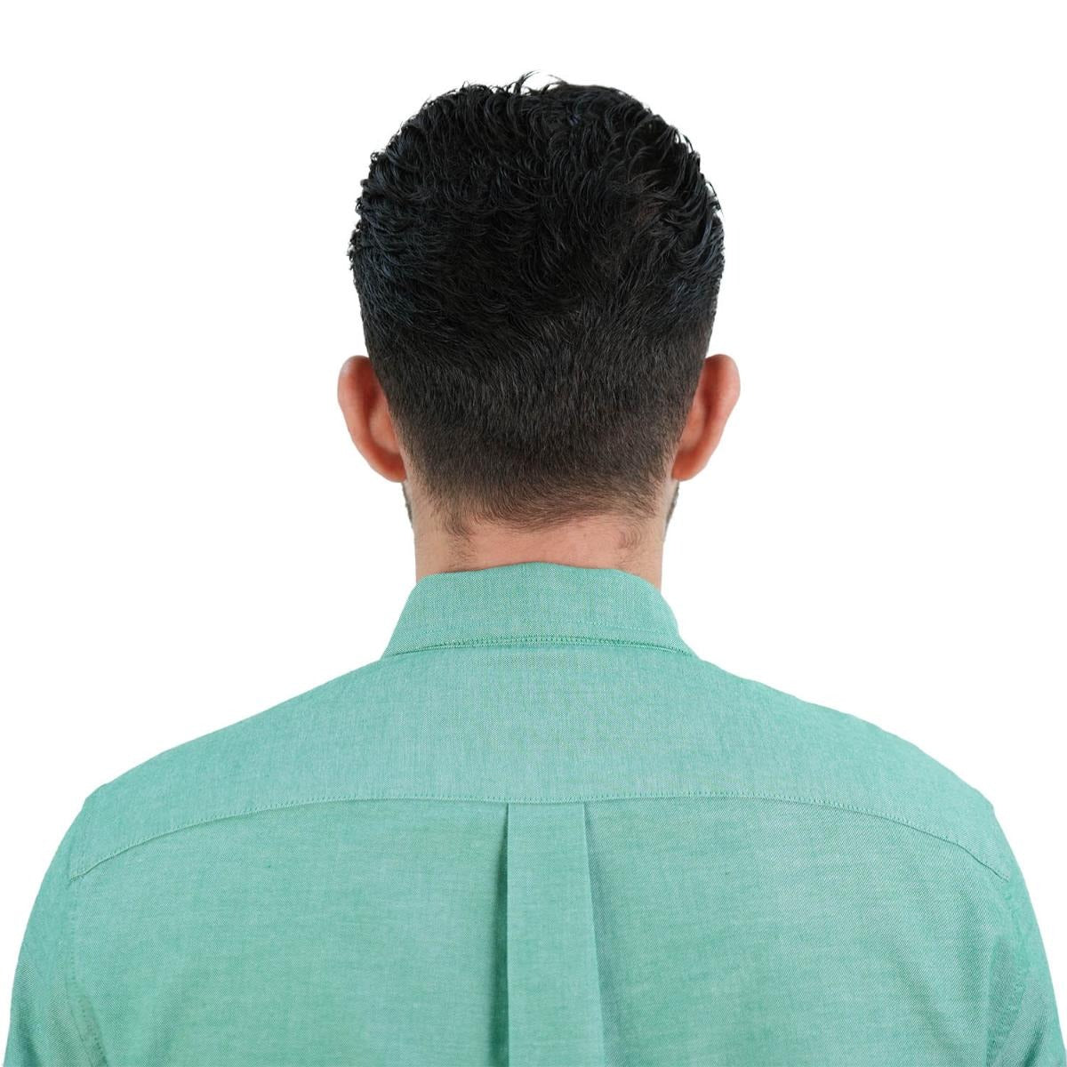 قميص قطني أكسفورد فلانيل بأكمام طويلة وقصة ضيقة مطرزة، قابل للغسل