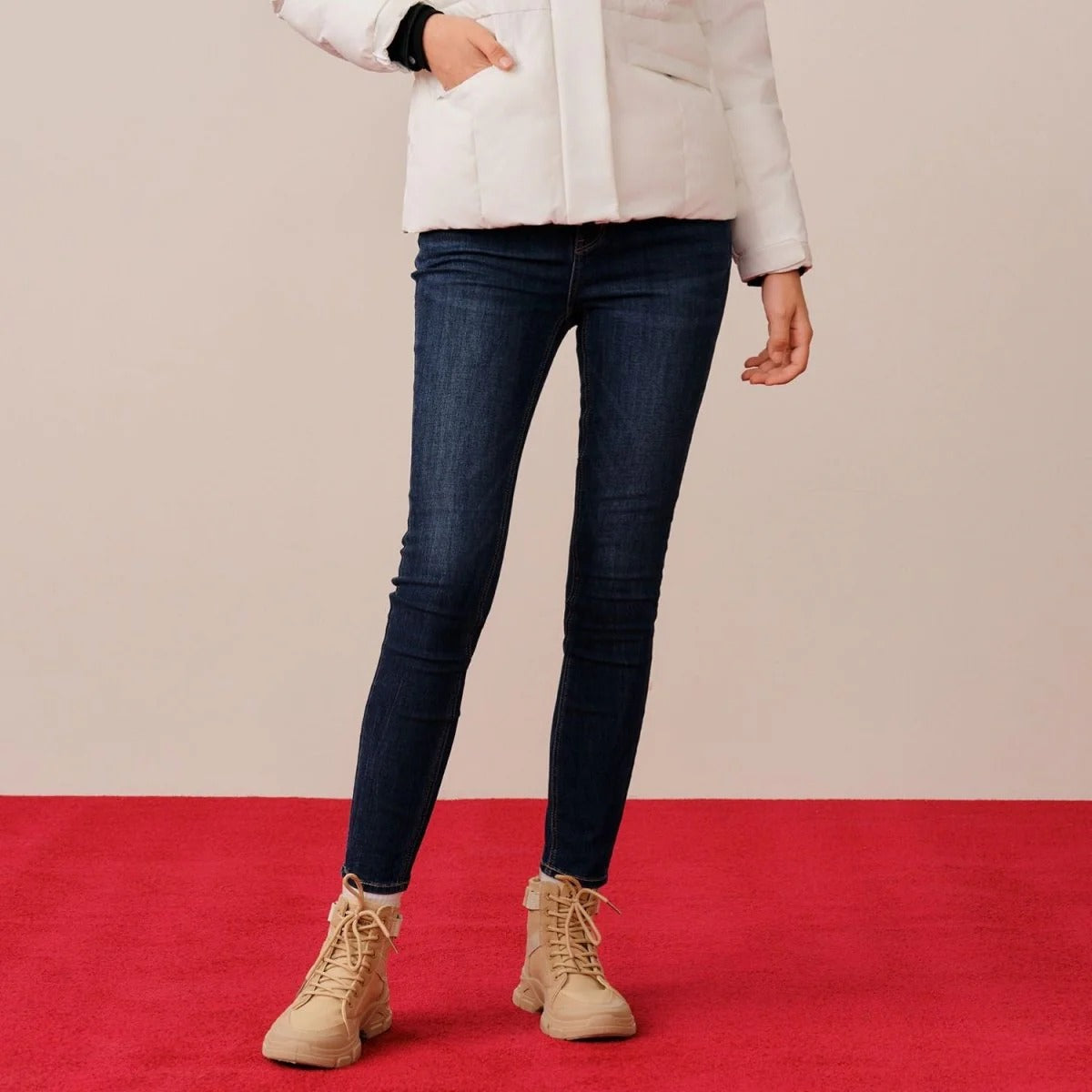 بنطلون جينز نسائي من القطن/الفيسكوز/الإيلاستين