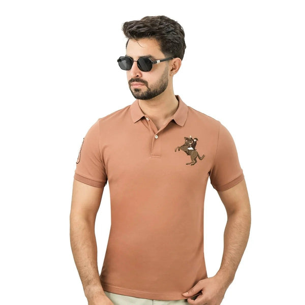 Cotton/Lycra Pique Flat Knitted Collar Short Sleeve Slim Embroidery Napoleon Polo