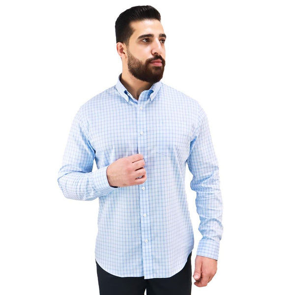 Cotton Wrinkle Free Long Sleeve Regular Button Front Garment Wash Shirt