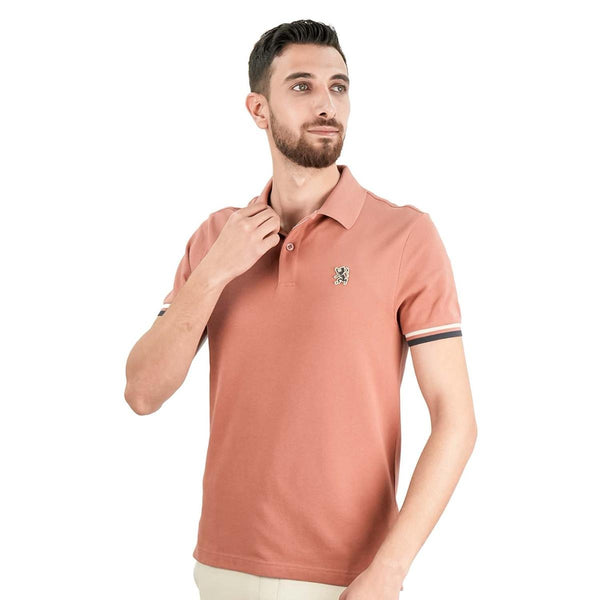 Cotton Pique Flat Knitted Collar Short Sleeve Slim Embroidery Solid Polo
