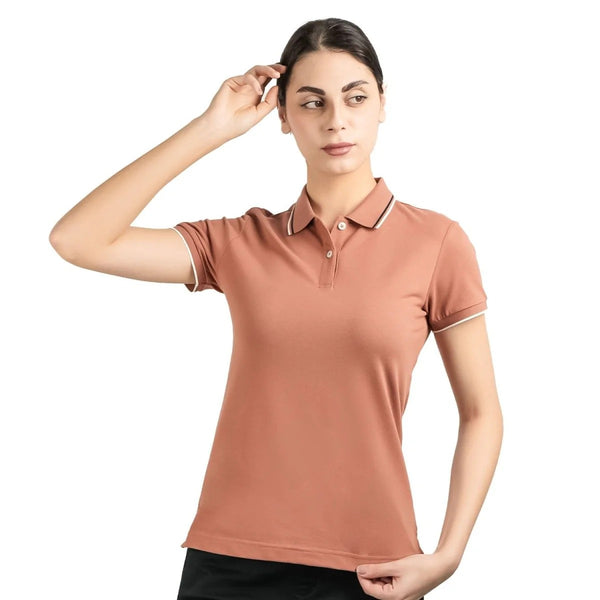Women Cotton/Lycra Flat Knitted Collar Short Sleeve Classic Slim Solid Polo