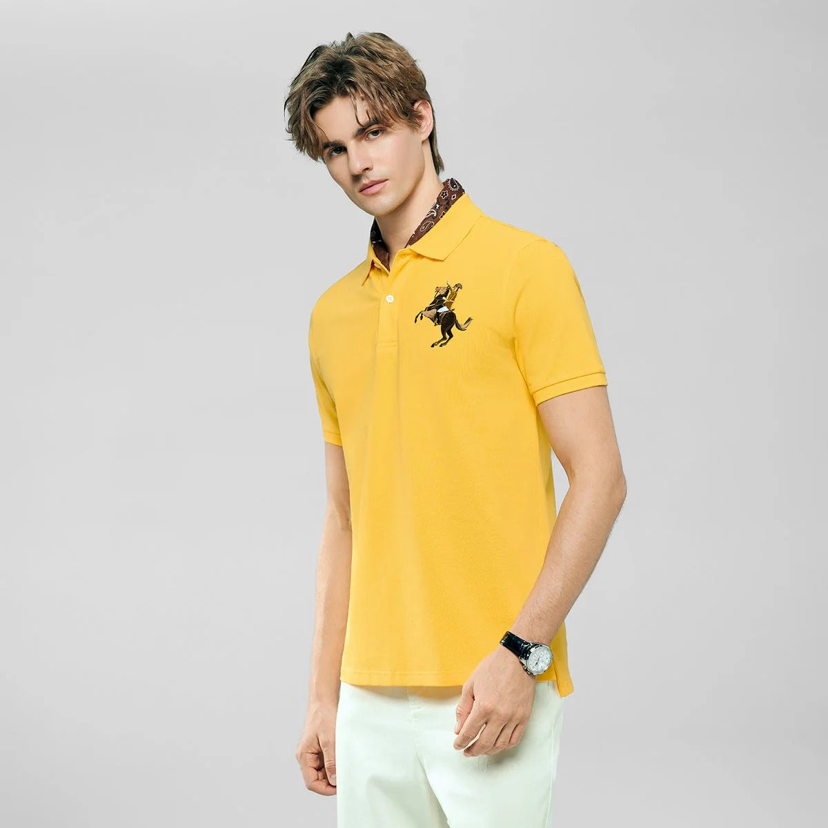 Men's Slim Fit Napoleon Embroidery Lycra Pique Polo