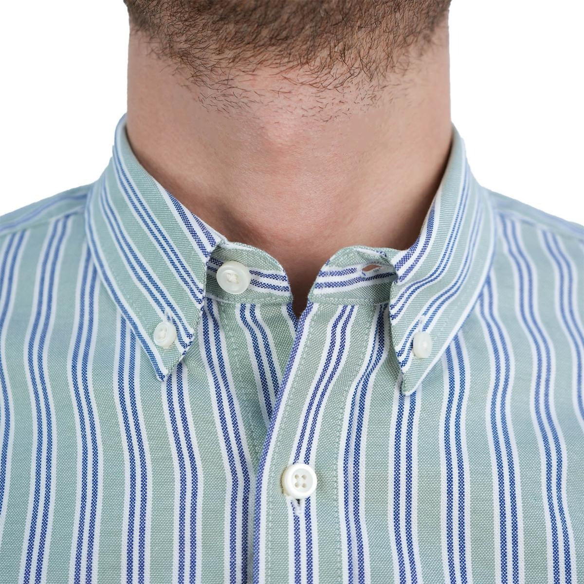 قميص قطني أكسفورد فلانيل بأكمام طويلة وقصة ضيقة مطرزة، قابل للغسل