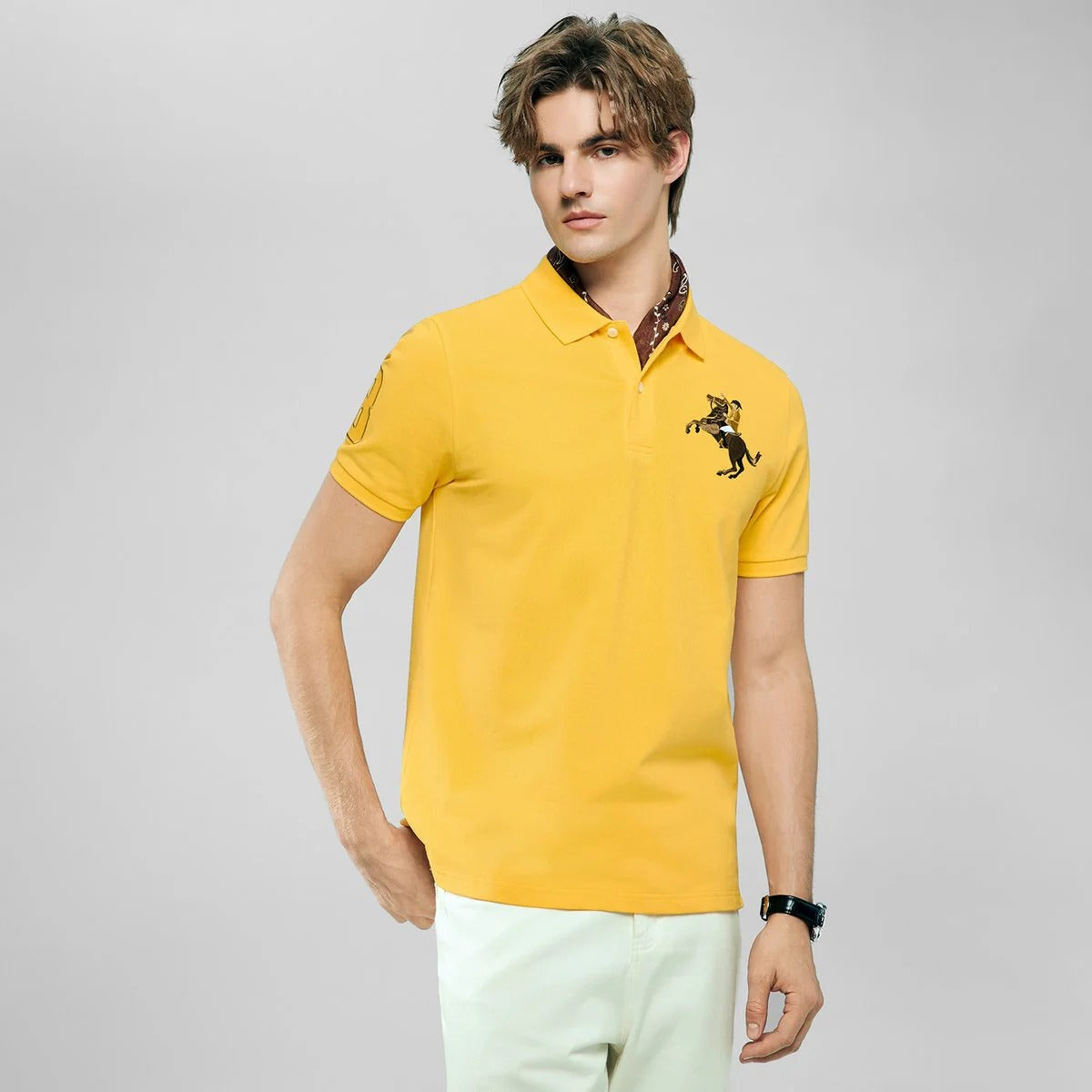 Men's Slim Fit Napoleon Embroidery Lycra Pique Polo