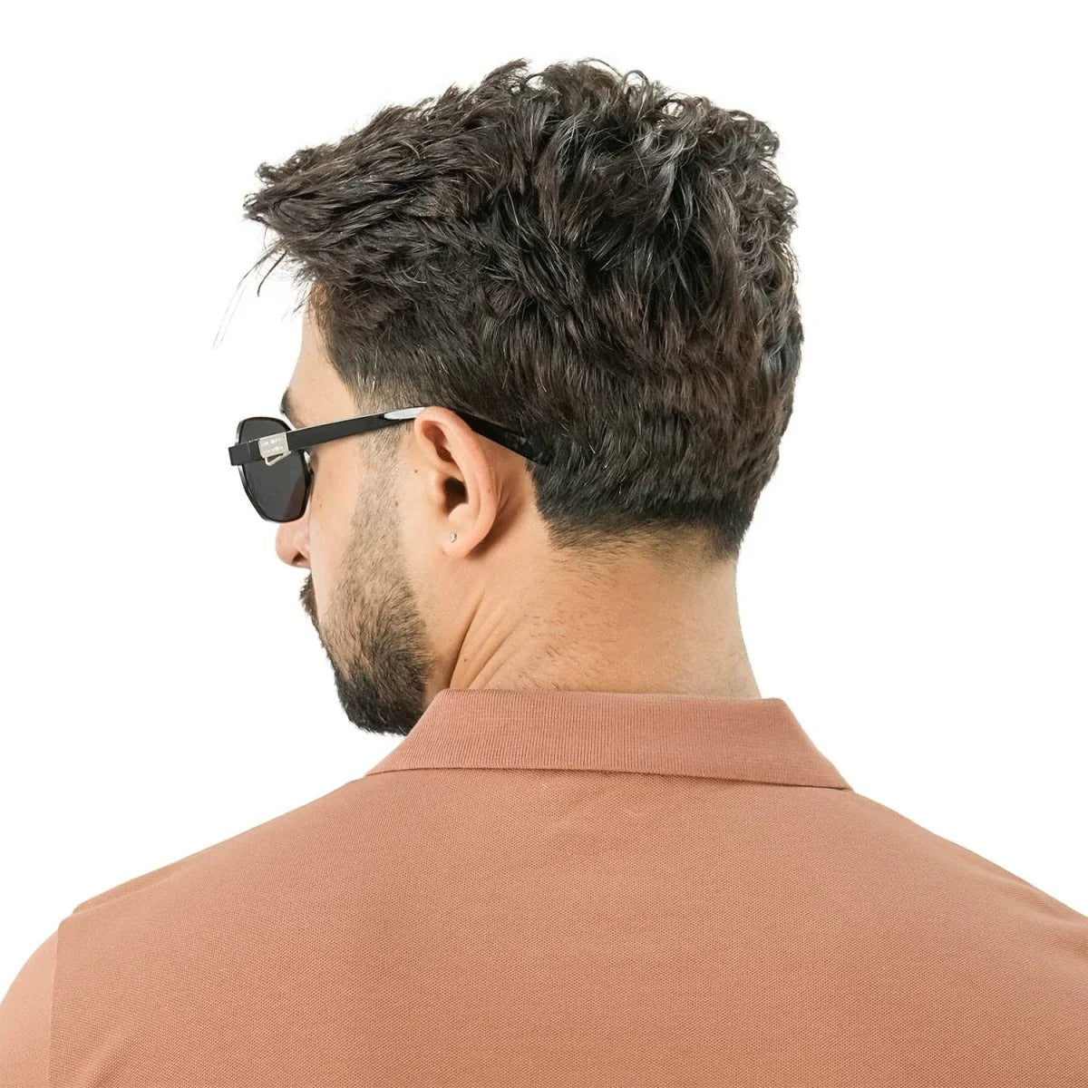 قميص بولو نابليون قصير الأكمام مطرز بتطريز رفيع، مصنوع من قماش البيكيه القطني/الليكرا، بياقة محبوكة مسطحة