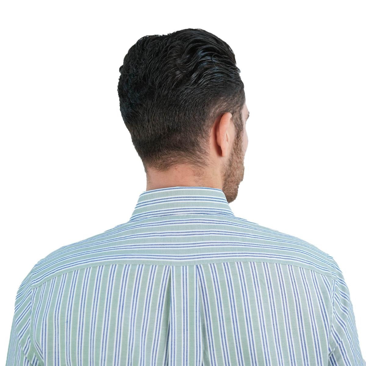 قميص قطني أكسفورد فلانيل بأكمام طويلة وقصة ضيقة مطرزة، قابل للغسل