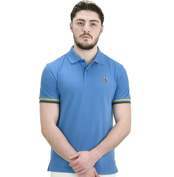 Cotton Pique Knitted Collar Short Sleeve Tapered Embroidery Polo (Solid Lion)