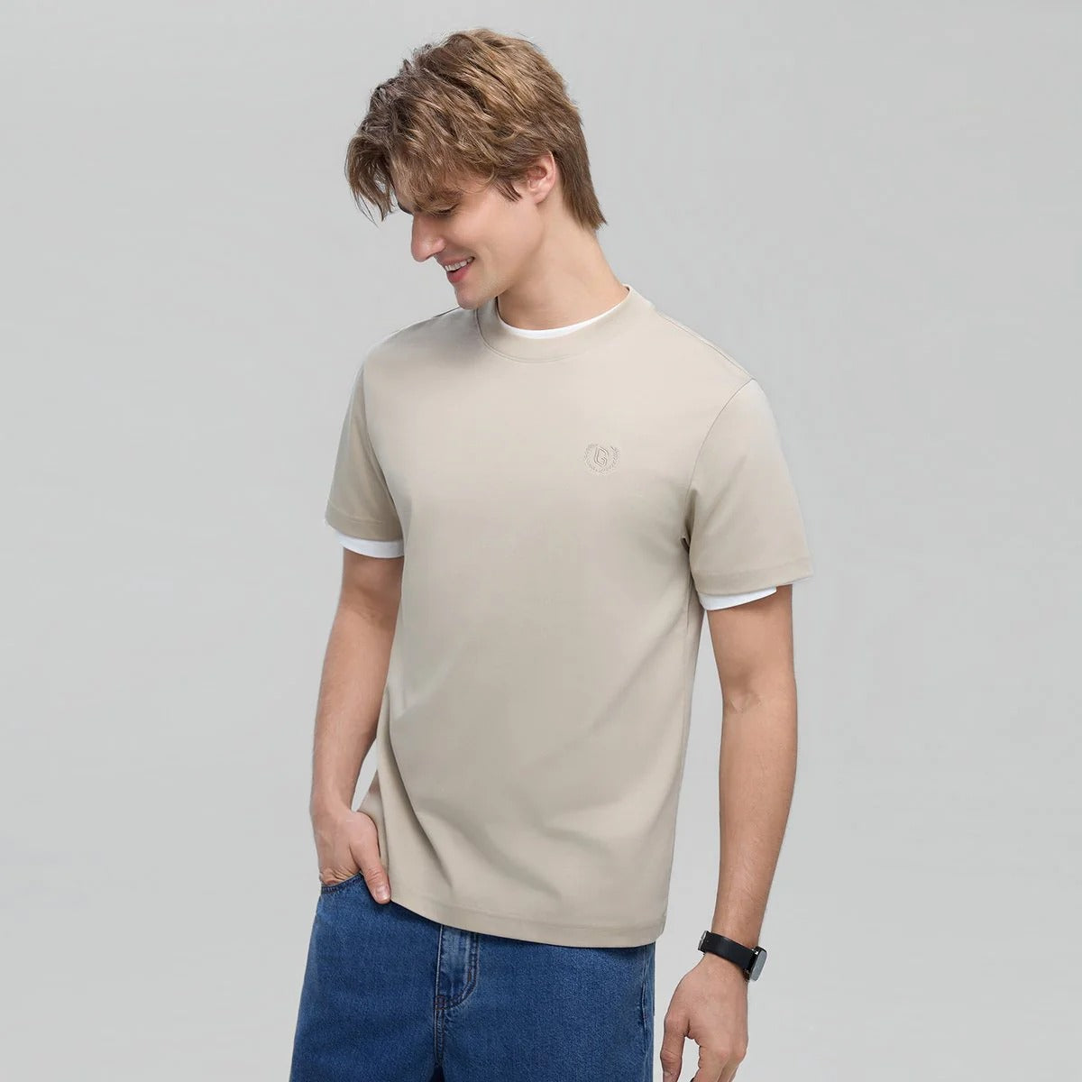Men's Slim Fit Liquid Touch Cotton Crew Neck Tee (feel the difference)