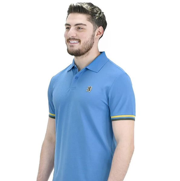 Cotton Pique Knitted Collar Short Sleeve Tapered Embroidery Polo (Solid Lion)