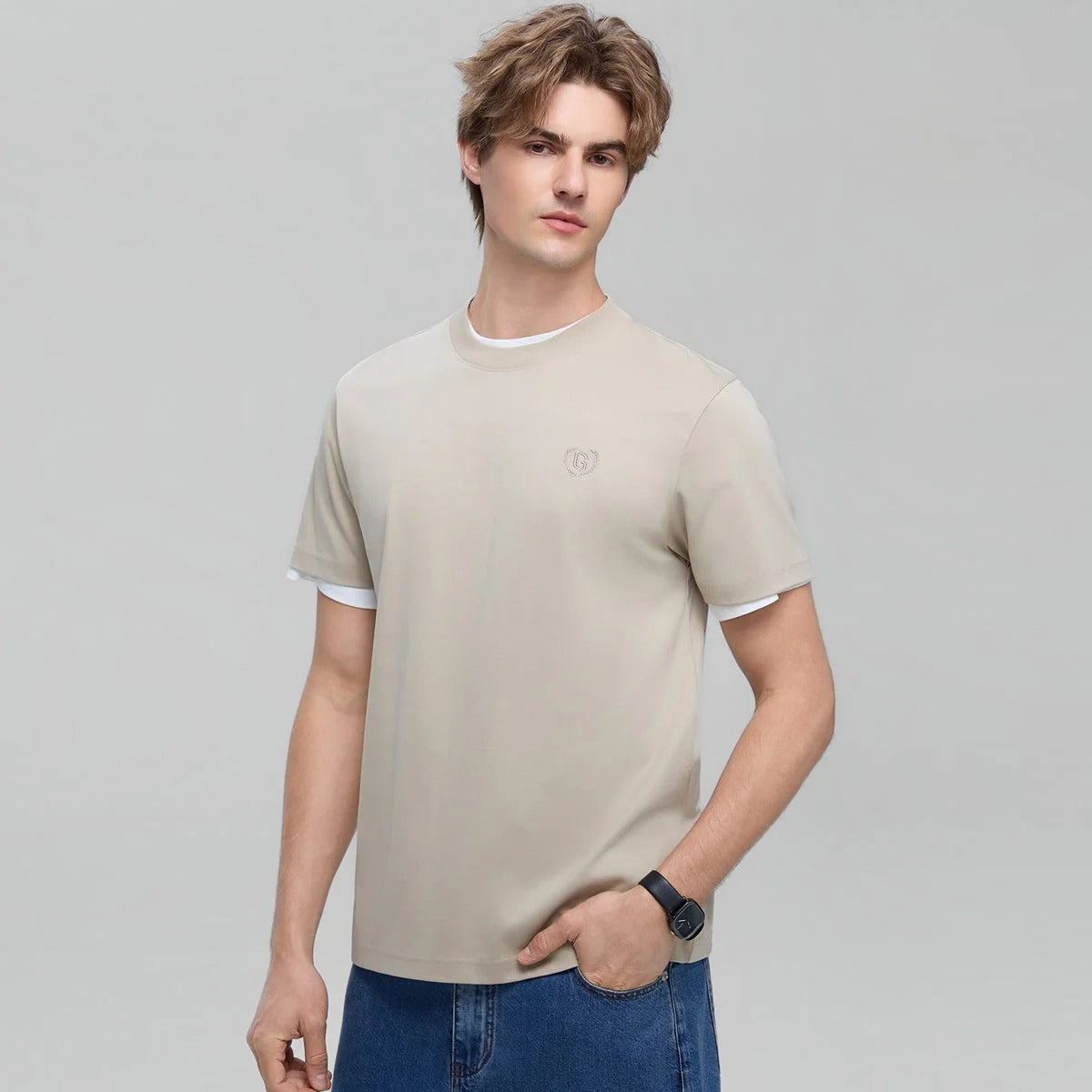 Men's Slim Fit Liquid Touch Cotton Crew Neck Tee (feel the difference)