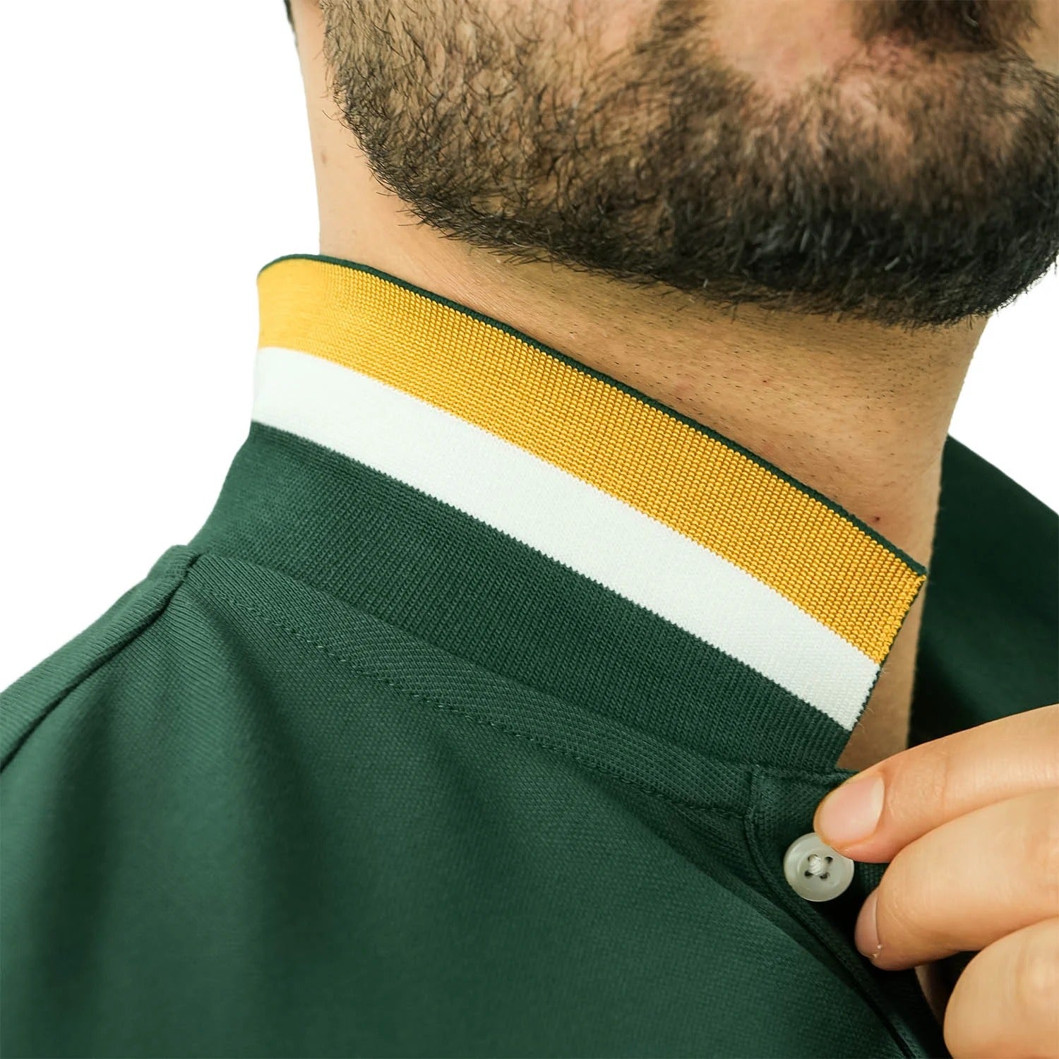 قميص بولو نابليون قصير الأكمام مطرز بتطريز رفيع، مصنوع من قماش البيكيه القطني/الليكرا، بياقة محبوكة مسطحة