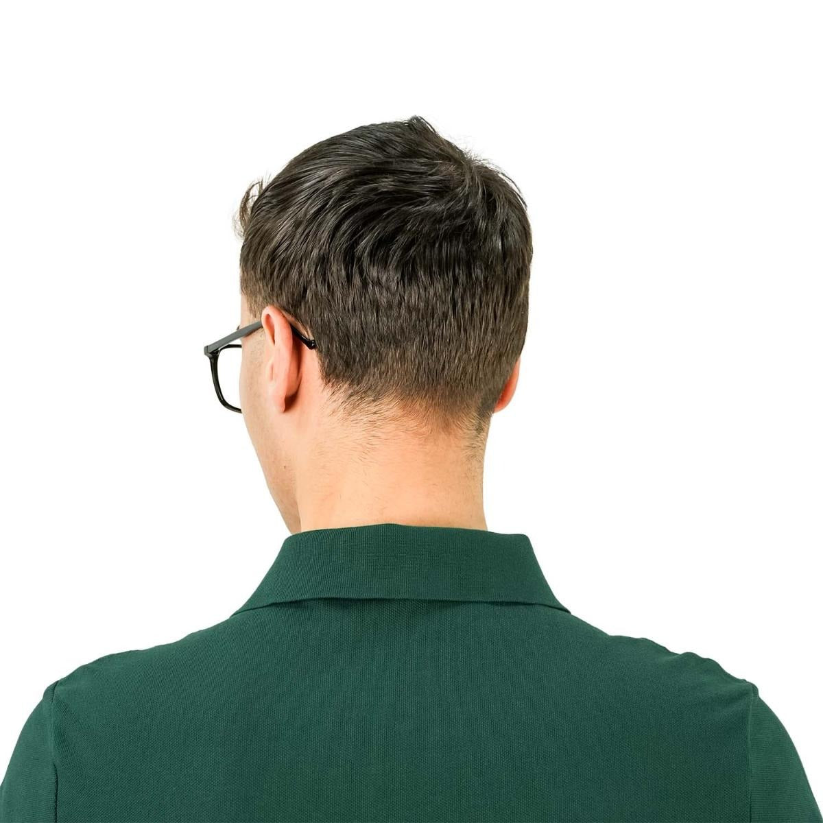 قميص بولو قطني بيكيه بياقة محبوكة مسطحة وأكمام قصيرة وقصة ضيقة مطرزة بلون سادة