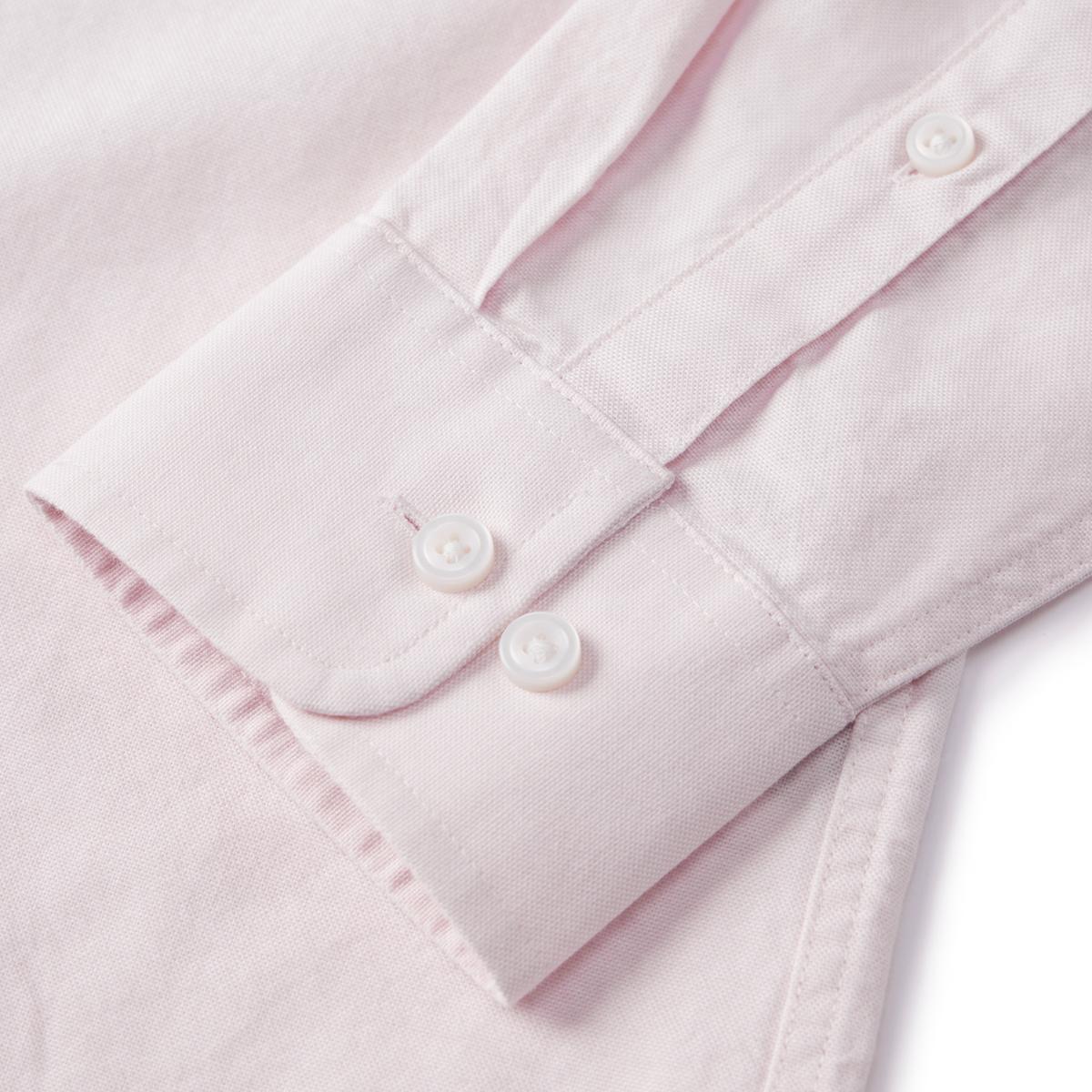 قميص قطني أكسفورد بأكمام طويلة وقصة ضيقة مطرزة، قابل للغسل