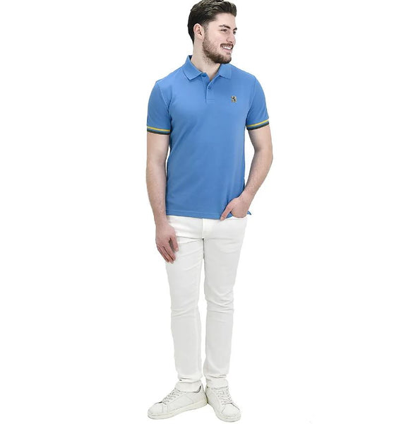 Cotton Pique Knitted Collar Short Sleeve Tapered Embroidery Polo (Solid Lion)