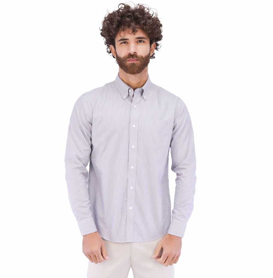 Cotton Wrinkle Free Long Sleeve Regular Button Front Garment Wash Shirt