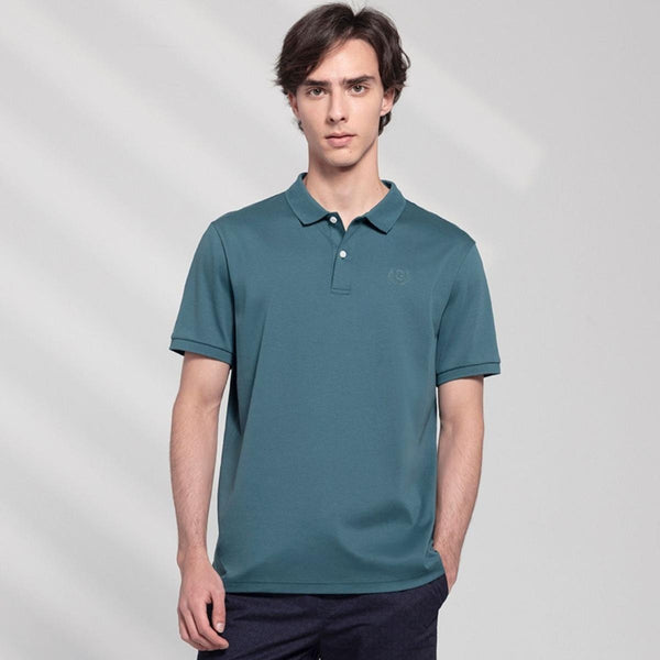 Cotton Interlock Flat Knitted Collar Short Sleeve Slim Embroidery Solid Polo (Liquid Touch)