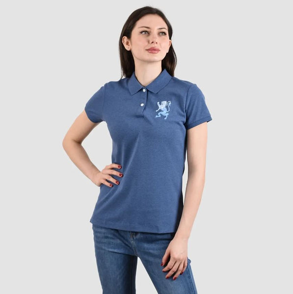 Women's Cotton/Lycra Pique Knitted Collar Short Sleeve Classic Slim Embroidery Bold Polo