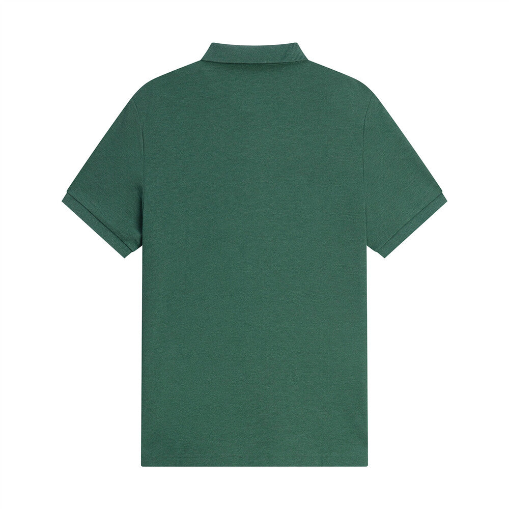 قميص بولو قطني/ليكرا بيكيه بياقة محبوكة وأكمام قصيرة وقصة ضيقة بلون موحد