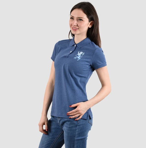 Women's Cotton/Lycra Pique Knitted Collar Short Sleeve Classic Slim Embroidery Bold Polo