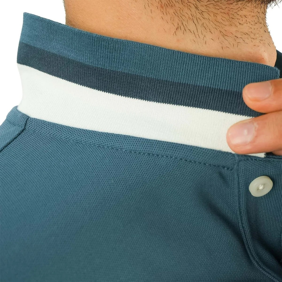 Cotton/Lycra Pique Flat Knitted Collar Short Sleeve Slim Embroidery Lion Polo