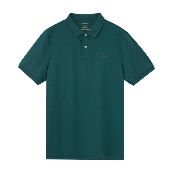 Cotton Interlock Flat Knitted Collar Short Sleeve Slim Embroidery Solid Polo (Liquid Touch)